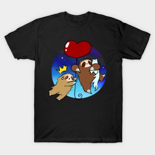 Heart Balloon Sloths and Cats - Night Sky T-Shirt